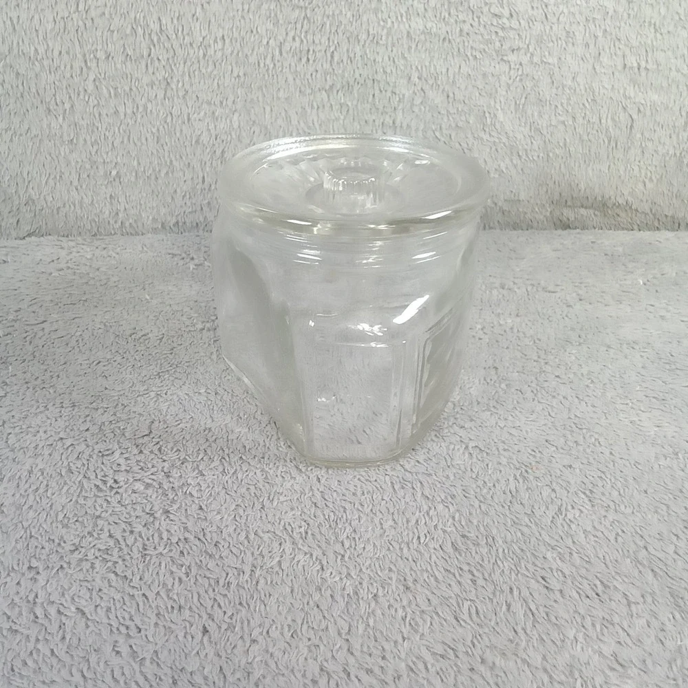 Vintage Clear Pressed Glass Hexagon Candy Dish Scroll Pattern Apothecary Jar Lid